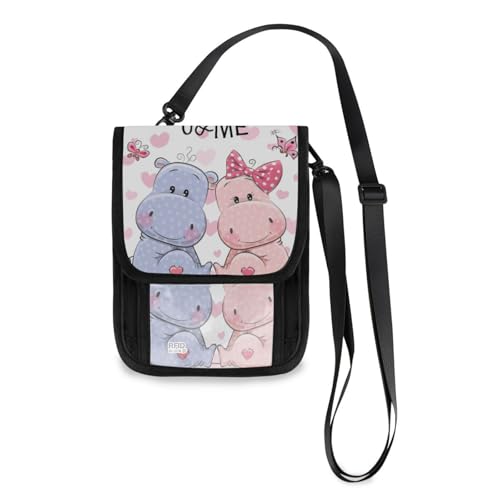 Mnsruu Zwei süße Hippos Reisebrieftasche Reisepasshalter Kreditkartenetui Tasche Unisex Crossbody Geldbörse Reise Hals Geldbörse mit verstellbarem Riemen, #01, Einheitsgröße, modisch von Mnsruu