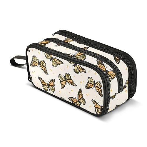 Monarch Butterflies Pencil Case Boys Girls Pen Bag Large Capacity School Office Stationery Organizer Pencil Pouch Holder Zipper Kids Teens Adults, A207, 22.5x9x11cm, Federmäppchen von Mnsruu