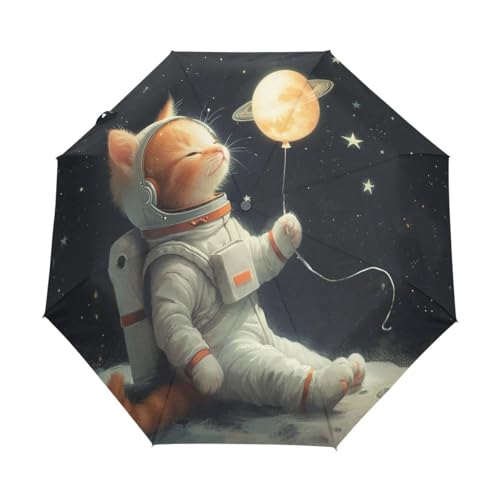 Mond Astronaut Katze, kompakter Regenschirm, automatisches Öffnen, Schließen, Regenschirm, Reisen, winddicht, Anti-UV, Mehrfarbig, Einheitsgröße von Mnsruu