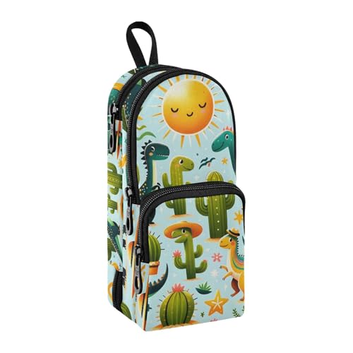 Nahtloses Federmäppchen mit Dinosaurier- und Kaktusmotiv, großes Fassungsvermögen, Stifttasche mit Fach, Schüler-Form, Schreibwaren-Organizer, Federmäppchen, Marker-Etui für Schule, Büro, Arbeit, von Mnsruu