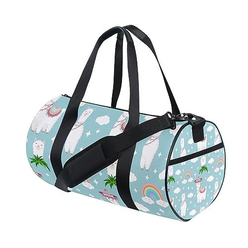 Niedliche Alpaka Regenbogen Sport Turnbeutel Frauen Männer Reise Duffel Bag Workout Taschen Übung Strand Yoga Wochenende Tanztasche, D205, L von Mnsruu