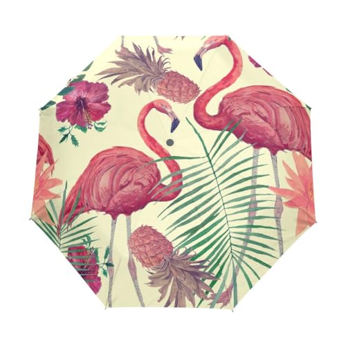 Niedlicher Flamingo-Regenschirm, kompakt, automatisches Öffnen, Schließen, Regenschirm, Reisen, winddicht, UV-beständig, Mehrfarbig, Einheitsgröße von Mnsruu