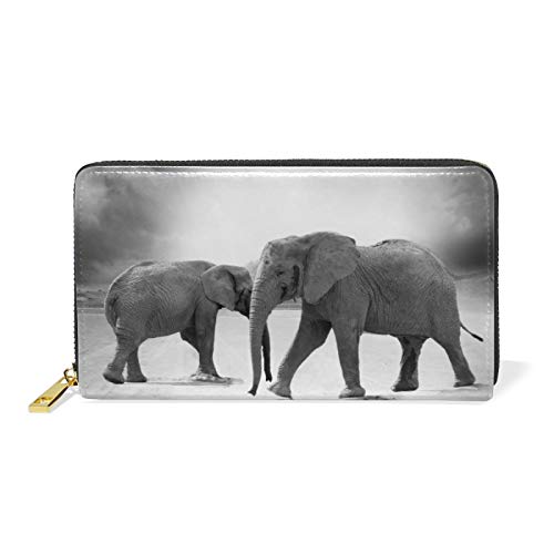 Mnsruu Niedlicher Indischer Retro-Elefant Der Kunst Damen Brieftasche Reißverschluss Geldbörse Echtes Leder Geldbeutel Telefon Kreditkartenetui Portemonnaie für Frauen Mädchen von Mnsruu