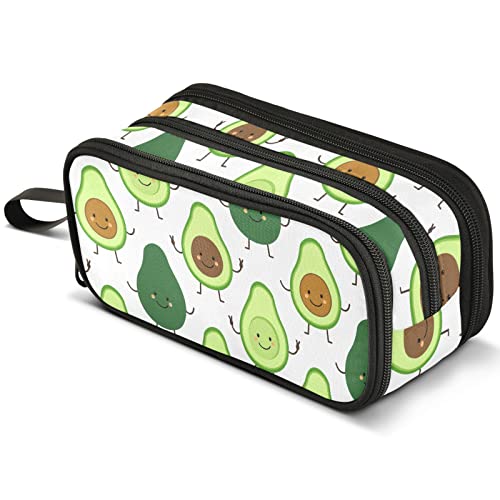 Niedliches Cartoon-Avocado-Federmäppchen, großes Fassungsvermögen, Stiftbeutel, Make-up-Tasche mit 3 Fächern, Stifthalter, Organizer, Schreibwaren-Tasche für Mädchen und Frauen, A100, Make-up-Tasche von Mnsruu