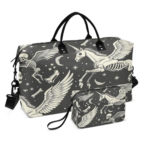 Pegasus Totenkopf-Reisetasche, Sporttasche, Totenkopf, Sterne, Wochenendtasche für Damen, mit Kulturbeutel, Reisetasche, Schwimmtasche, Multi 36, Einheitsgröße von Mnsruu