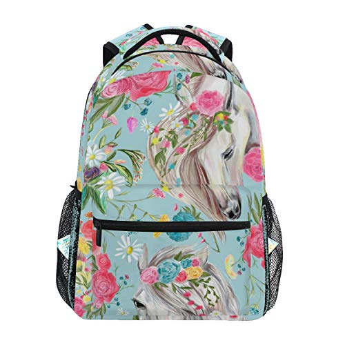 Pferd und Blume Schulrucksack für Jungen Mädchen Kinder Reisetasche Bookbag von Mnsruu