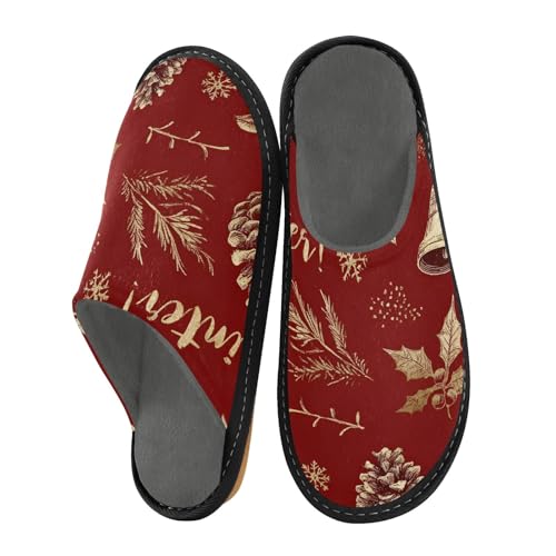 Pine Needles Haselnüsse Glocken Muster Hausschuhe für Damen Herren Warme Hausschuhe Hausschuhe Indoor Outdoor Hausschuhe, Mehrfarbig, 40 EU von Mnsruu
