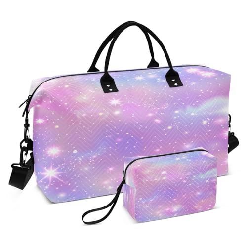 Pink Sky with Stars and Bokeh Travel Duffle Bag for Men Women Gym Bag with Storage Bag Weekender Bag Carry on Bags for Travel Trip Gym Yoga, Pink Sky With Stars and Bokeh, Einheitsgröße, Reisetasche von Mnsruu