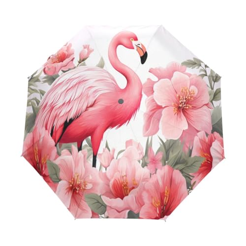 Pinker Flamingo-Regenschirm, kompakt, automatisches Öffnen, Schließen, Regenschirm, Reisen, winddicht, UV-beständig, Mehrfarbig, Einheitsgröße von Mnsruu