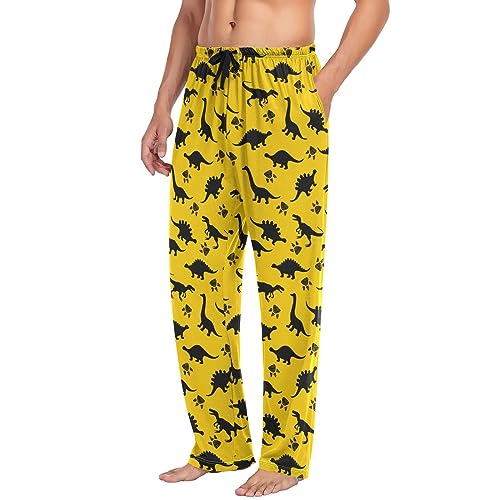 Pyjamahose für Herren, Dinosaurier Dino Tierdruck Gelb Herren Separate Hose Loungehose Entspannte Schlafhose, multicolored, L von Mnsruu