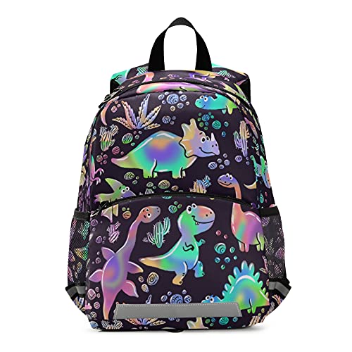 Mnsruu Rucksack für Kleinkinder, Regenbogen-Dinosaurier, für Kinder, Jungen, Mädchen, Alter 3–6 Jahre, Vorschul-Mini-Rucksack mit Leine, Regenbogen-Dinosaurier, Einheitsgröße von Mnsruu