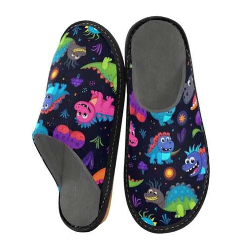 Regenbogen-Dinosaurier-Hausschuhe für Damen und Herren, warme Hausschuhe, Hausschuhe, Indoor-Outdoor-Hausschuhe, Mehrfarbig, 36/37 EU von Mnsruu