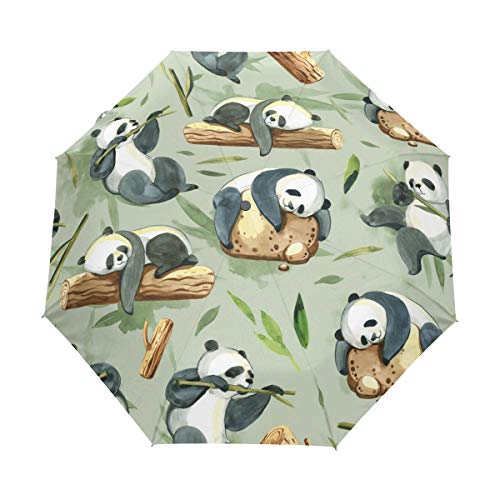 Regenschirm mit Panda-Blättern, faltbar, Winddicht, Regen, automatischer Öffnung, Reise-Regenschirm, UV-Schutz für Damen und Herren von Mnsruu