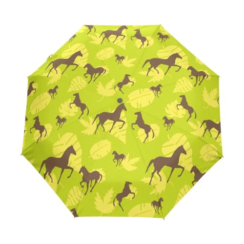 Regenschirm mit Pferdemotiv, kompakt, automatisches Öffnen, Schließen, Regenschirm, Reisen, winddicht, UV-beständig, Mehrfarbig, Einheitsgröße von Mnsruu