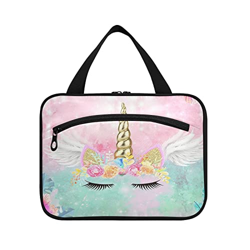 Reise-Kulturbeutel, Einhorn-Mädchen, große Kulturtasche, Make-up-Organizer für Damen, Kosmetiktasche mit Haken zum Aufhängen, A448, 27.5x20.5x14cm, Kulturbeutel von Mnsruu