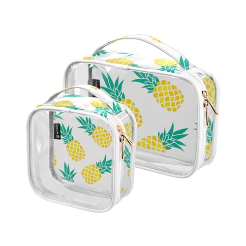 Reise-Kulturbeutel, transparent, Ananas, exotische Früchte, Make-up-Kosmetiktasche, wasserdicht, Aufbewahrung, Organizer, Reißverschluss für Damen und Herren, 2 Stück, A742, von Mnsruu