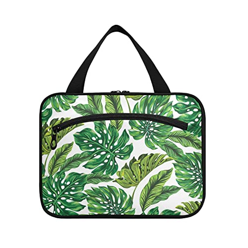 Reise-Kulturbeutel, tropische exotische Monstera-Blätter, großer Kulturbeutel, Make-up-Organizer für Frauen, Damen, Kosmetiktasche mit Haken zum Aufhängen, A829, 27.5x20.5x14cm, Kulturbeutel von Mnsruu