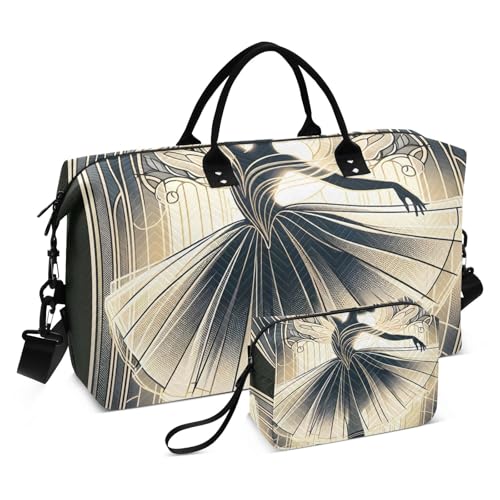 Reisetasche, Jugendstil, künstlerisches Bild der Ballerina, die in der Hintergrundbeleuchtung tanzt, Turnbeutel mit Aufbewahrungstasche, Wochenendtasche, Übernachtungstasche, für Männer und Frauen, Reisetasche, Jugendstil, künstlerisches Bild der Ballerina, die in der Hintergrundbeleuchtung tanzt, Turnbeutel mit Aufbewahrungstasche, Wochenendtasche, Übernachtungstasche, für Männer und Frauen, von Mnsruu