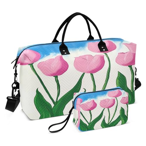 Reisetasche, Motiv: Tulpen mit rosa Blumen, Fitnessstudio, Yoga, Handgepäcktasche für Männer und Frauen, Wochenendtasche, Tulpen, rosa Blume, Einheitsgröße, Reisetasche von Mnsruu