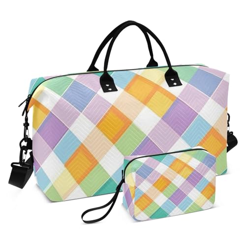 Reisetasche, bunt, kariert, Turnbeutel mit Aufbewahrungstasche, Wochenendtasche, Übernachtungstasche, für Männer und Frauen, Reisen, Sport, Yoga, Mehrfarbig, Einheitsgröße von Mnsruu