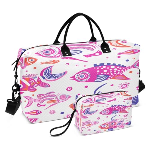 Reisetasche für Damen und Herren, Sporttasche mit Aufbewahrungstasche, Wochenendtasche, Handgepäcktasche für Reisen, Reisen, Fitnessstudio, Yoga, Pink Fish, Einheitsgröße, Reisetasche von Mnsruu