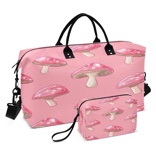 Reisetasche für Damen und Herren, mit Aufbewahrungstasche, Wochenendtasche, Handgepäcktasche für Reisen, Fitnessstudio, Yoga, Pink Mushroom (2), Rosa Pilz (2), Einheitsgröße, Reisetasche von Mnsruu