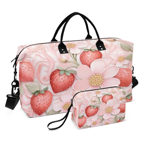 Reisetasche für Fitnessstudio, Yoga, Handgepäcktasche für Männer und Frauen, Erdbeerrosa, Strawberry Pink Fruit, Einheitsgröße, Reisetasche von Mnsruu