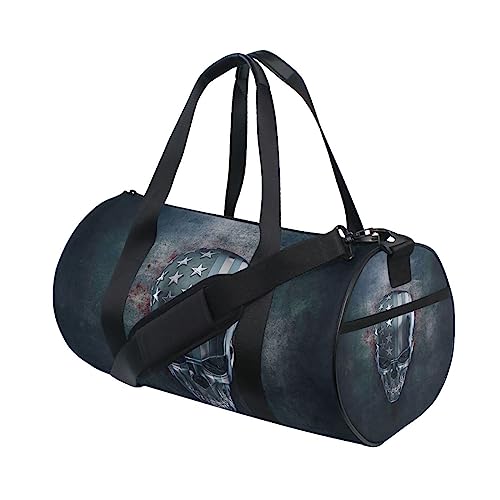 Reisetasche für Herren und Damen, 3D-Metallschädel mit USA-Flagge, große Reise-Übernachtungs-Seesack, Unisex, hohe Kapazität, großes Gepäck, Sport, Turnbeutel, Totenkopf 2, Einheitsgröße von Mnsruu