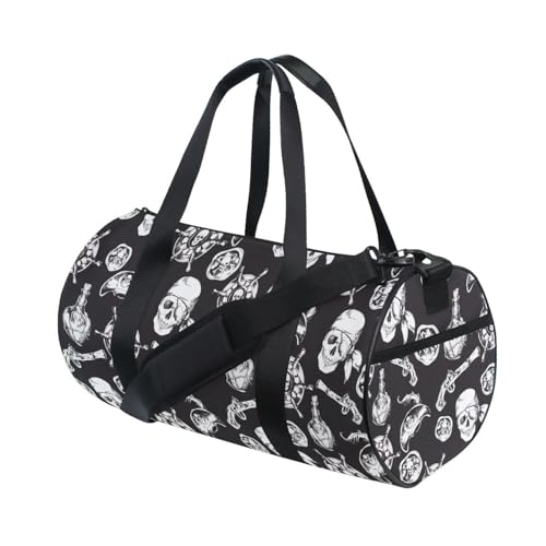 Reisetasche für Männer und Frauen, Piratenschädel Vintage Große Reise Übernachtung Duffel Bag Unisex Hohe Kapazität Großes Gepäck Sport Gym Bag, Schädel 45, Einheitsgröße von Mnsruu