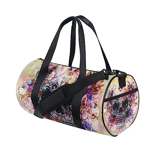 Reisetasche für Männer und Frauen, bunte Aquarell-Schädel, große Reise-Übernachtungs-Seesack, Unisex, hohe Kapazität, großes Gepäck, Sport, Sporttasche, Totenkopf 1, Einheitsgröße von Mnsruu