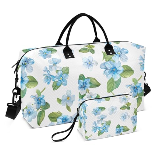 Reisetasche mit Blumenmotiv, blaue Blumen und Blätter, Wochenendtasche für Damen, mit Kulturbeutel, Reisetasche, Schwimmtasche, Multi 38, Einheitsgröße von Mnsruu