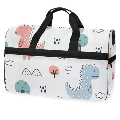 Reisetasche mit Dinosaurier- und Baum, nahtloses Muster, handgezeichnete Reisetasche für Männer, Frauen, Jungen, Mädchen, Teenager, übergroße Sporttasche mit Schuhfach, für Übernachtung, Wochenende, von Mnsruu