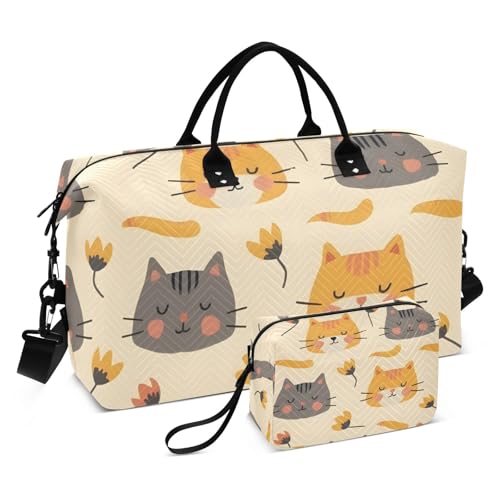 Reisetasche mit Katzenmotiv, mit Aufbewahrungstasche, Wochenendtasche, Übernachtungstasche, für Männer und Frauen, Reisen, Sport, Yoga, Mehrfarbig, Einheitsgröße von Mnsruu