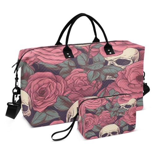 Reisetasche mit Totenkopf-Rose, für Fitnessstudio, Yoga, Handgepäcktasche für Männer und Frauen, Totenkopf-Rose, Einheitsgröße, Reisetasche von Mnsruu