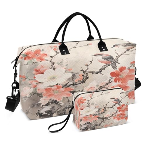 Reisetasche mit Vogelmotiv, Frühlingsblumen, Kolibri, Wochenendtasche für Damen, mit Kulturbeutel, Reisetasche, Schwimmtasche, Multi 53, Einheitsgröße von Mnsruu