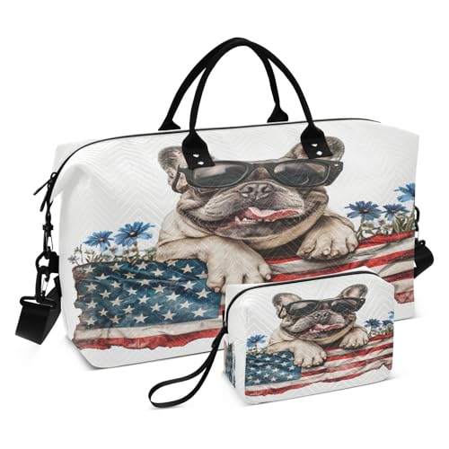 Reisetasche mit amerikanischer Flagge, Turnbeutel, Bulldogge, amerikanische Flagge, Blumen, Wochenendtasche für Damen, mit Kulturbeutel, Reisetasche, Schwimmtasche, Multi 11, Einheitsgröße Reisetasche mit amerikanischer Flagge, Turnbeutel, Bulldogge, amerikanische Flagge, Blumen, Wochenendtasche für Damen, mit Kulturbeutel, Reisetasche, Schwimmtasche, Multi 11, Einheitsgröße von Mnsruu