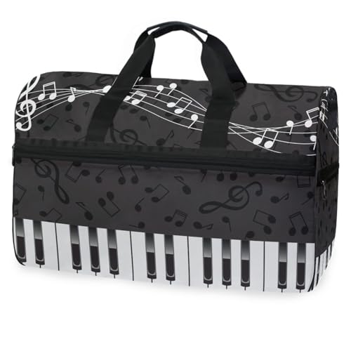 Reisetasche mit dunklem Hintergrund mit Klaviertasten und Notenmuster, Reisetasche, für Herren, Damen, Jungen, Mädchen, Teenager, übergroße Sporttasche mit Schuhfach, Übernachtung, Wochenende, Yoga, von Mnsruu