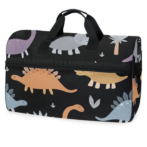 Reisetasche mit niedlichen Dinosauriern und tropischen Pflanzen, für Männer, Frauen, Jungen, Mädchen, Teenager, übergroße Sporttasche mit Schuhfach, für Übernachtung, Wochenende, Yoga, Workout, von Mnsruu