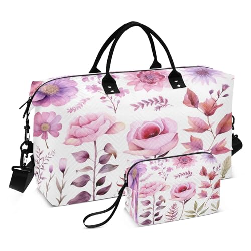 Reisetasche mit rosa Blumenelementen, für Fitnessstudio, Yoga, Handgepäcktasche für Männer und Frauen, Wochenendtasche, Rosa Blumen-Element, Einheitsgröße, Reisetasche von Mnsruu