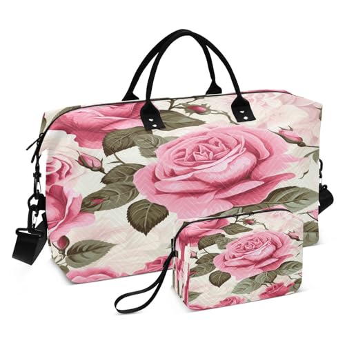 Reisetasche mit rosa Rosen und Blumen, für Fitnessstudio, Yoga, Handgepäcktasche für Männer und Frauen, Wochenendtasche, Rosa Rose Blume, Einheitsgröße, Reisetasche von Mnsruu