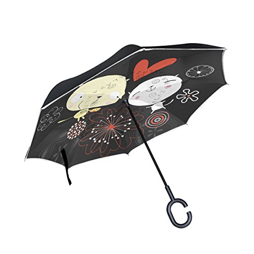 Reversion Regenschirm, Double Layer Winddicht Regenschirm Taschenschirm Inverted Stockschirme mit C Griff von Mnsruu