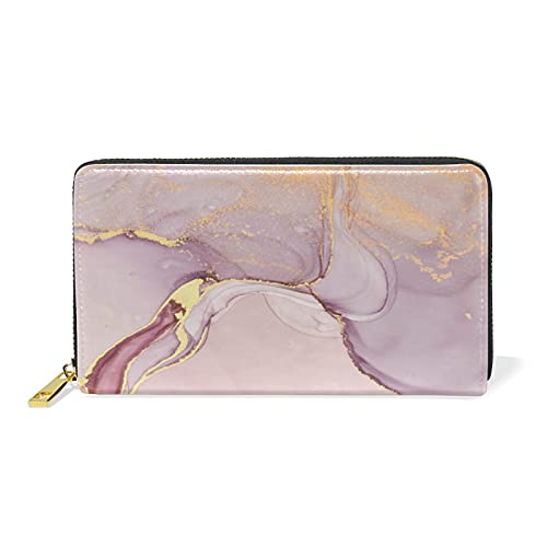 Rosa Marmor Stein Kupfer Metallic Faux Damen Brieftasche Reißverschluss Geldbörse Echtes Leder Geldbeutel Telefon Kreditkartenetui Portemonnaie für Frauen Mädchen von Mnsruu