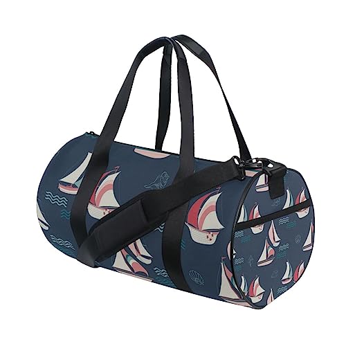 Rosa-Weiß Segelboot-Muschel-Sport-Turnbeutel für Damen und Herren, Reisetasche, Workout-Tasche, Strand, Yoga, Wochenende, Tanztasche, A038, L von Mnsruu