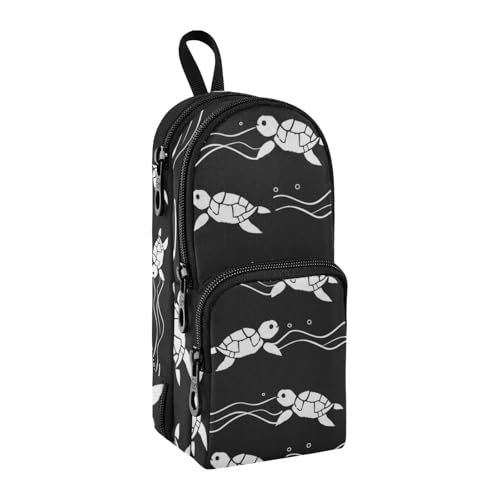 Schildkröten-Federmäppchen, großes Fassungsvermögen, Stifttasche mit Fach, Schüler-Form, Schreibwaren-Organizer, Federmäppchen, Marker-Etui für Schule, Büro, Arbeit, Schwarz, Turtles Black, von Mnsruu