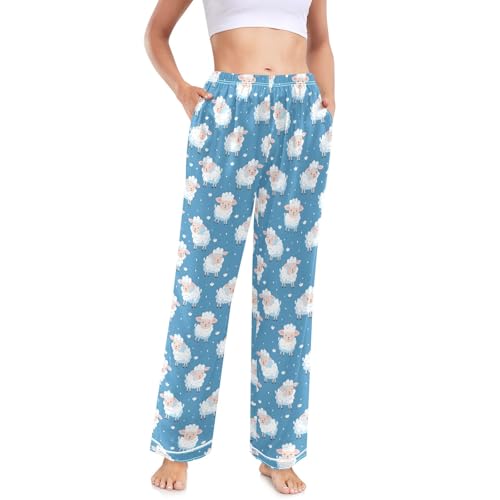 Schlafanzughose für Damen, Schaf-auf-Blau, lässig, weites Bein, Pyjamahose mit Taschen, Nachtwäsche, mehrfarbig, 36 Schlafanzughose für Damen, Schaf-auf-Blau, lässig, weites Bein, Pyjamahose mit Taschen, Nachtwäsche, mehrfarbig, 36 von Mnsruu