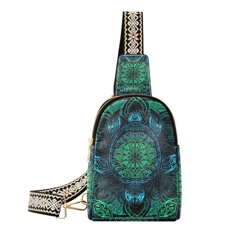 Schultertasche für Damen, Leder, klein, für Reisen, Brusttasche, Mandala, Meeresschildkröte, Schultertasche, A319, 15 x 5.5 x 21.5 cm von Mnsruu