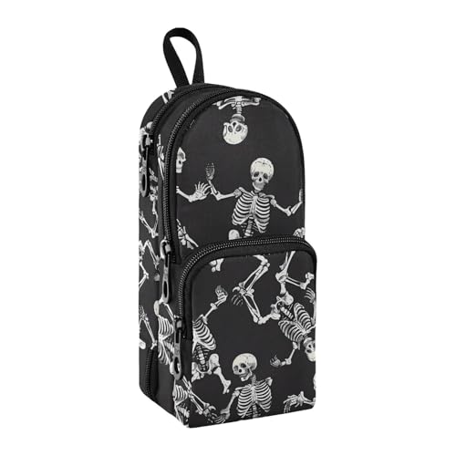 Skelett-Federmäppchen, großes Fassungsvermögen, Stifttasche mit Fach, für Schüler, Schultasche, Schreibwaren-Organizer, Federmäppchen, Marker-Etui für Schule, Büro, Arbeit, Schwarz, Skelette, schwarz, von Mnsruu