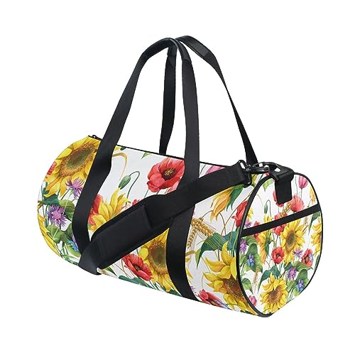 Sonnenblumen Sommer Sport Turnbeutel Damen Herren Reise Duffel Bag Workout Taschen Übung Strand Yoga Wochenende Tanztasche, D250, L von Mnsruu