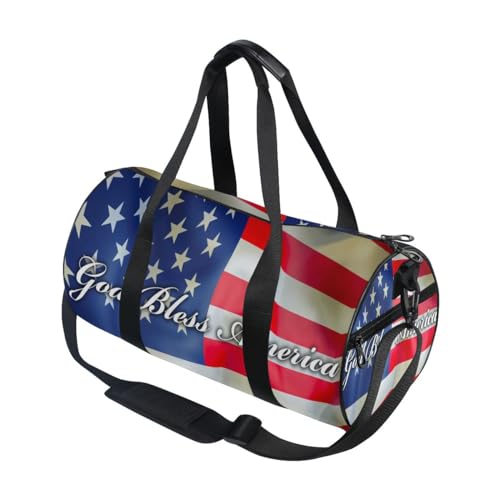 Sporttasche, Reisetasche, Motiv: God Bless America auf einer USA-Flagge, Gepäck für Damen und Herren, God Bless America auf einer USA-Flagge, Einheitsgröße von Mnsruu