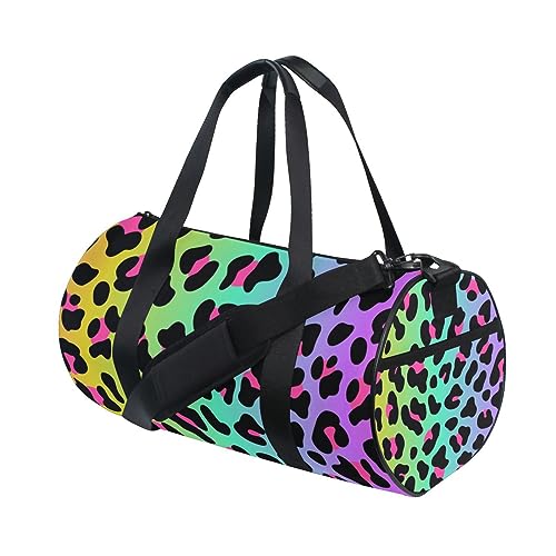 Sporttasche für Damen und Herren, Regenbogen-Leopardenmuster, Reisetasche, Trainingstasche, Strand, Yoga, Wochenende, Tanztasche, D197, L von Mnsruu